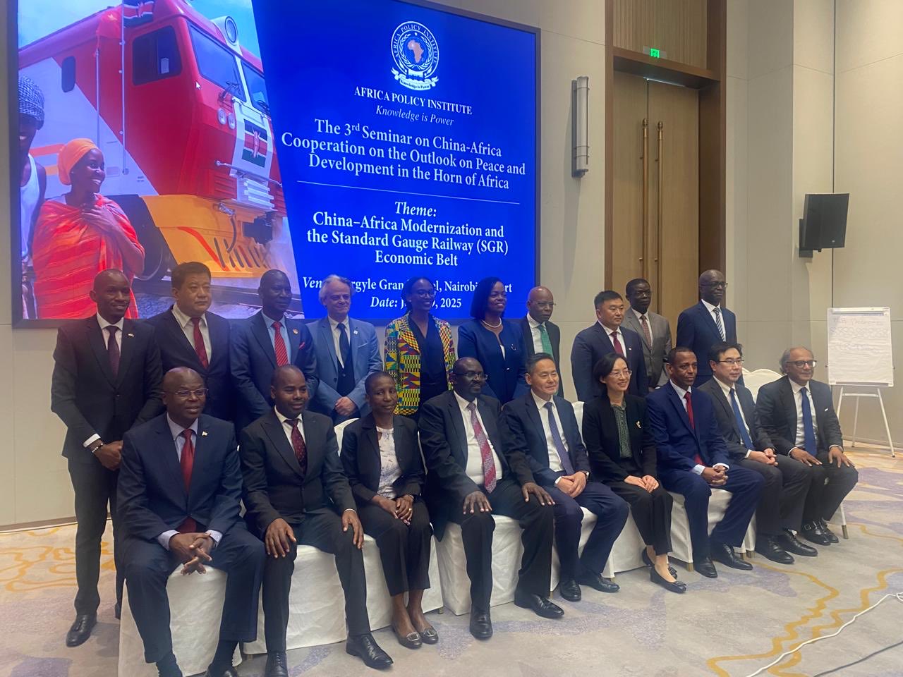 Africa Policy Institute CEO Prof Kagwanja (Sitting 4th from left) hosts Ambassador Xue Bing