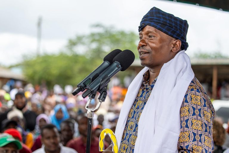 Deputy President Prof Kithure Kindiki addressing a meeting in Garsen yesterday.