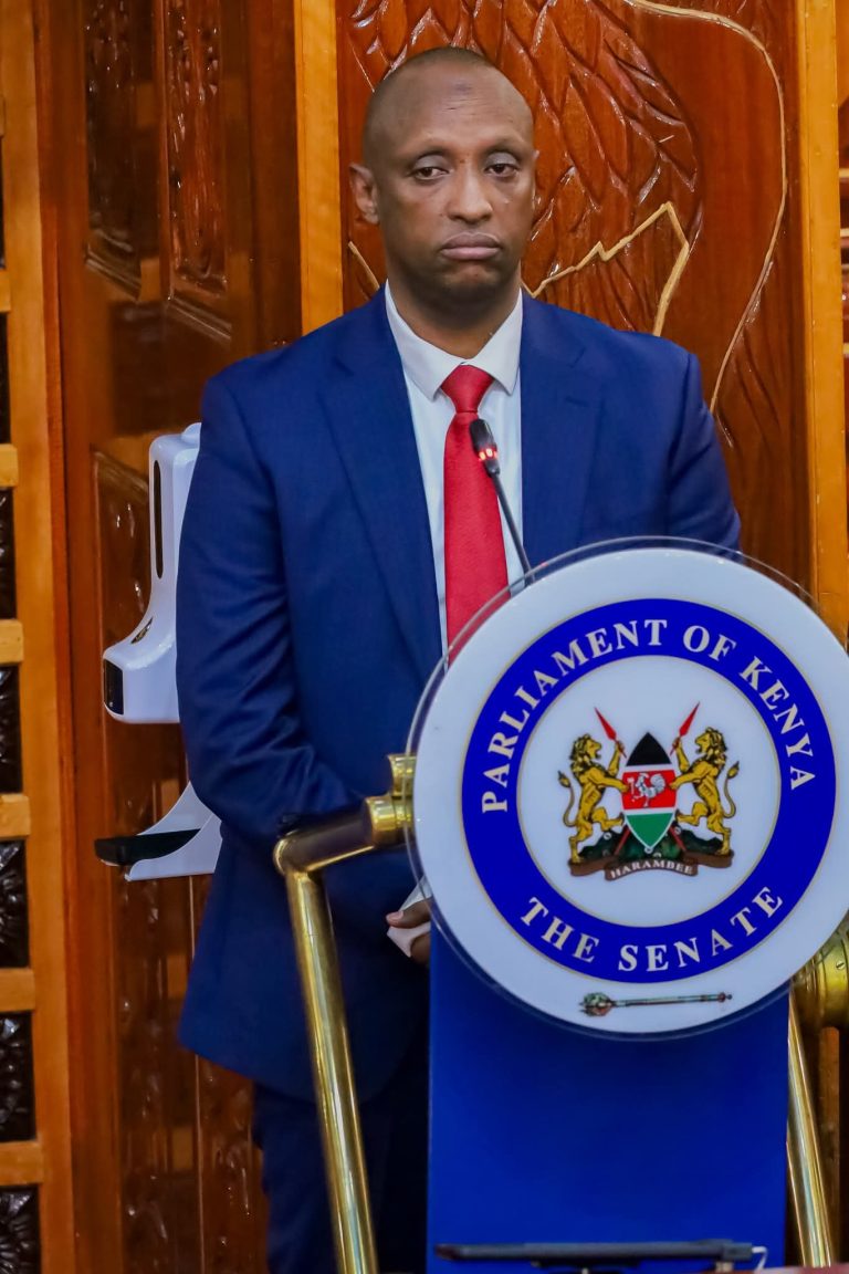 Isiolo County Governor Abdi Ibrahim Hassan at the Senate yesterday.