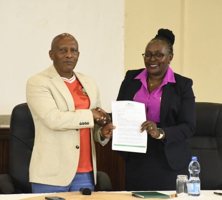 KALRO chairman Dr Thuo Mathenge with Dr Alice Warukira Murage.