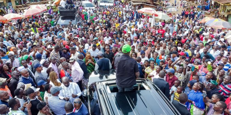 The Democracy for the Citizens Party Leader Rigathi Gachagua addressing a public meeting at Gacharage in Kandara, Murang’a County.