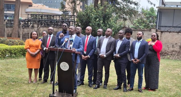 The Health Union Caucus representatives, during a press briefing in Nairobi