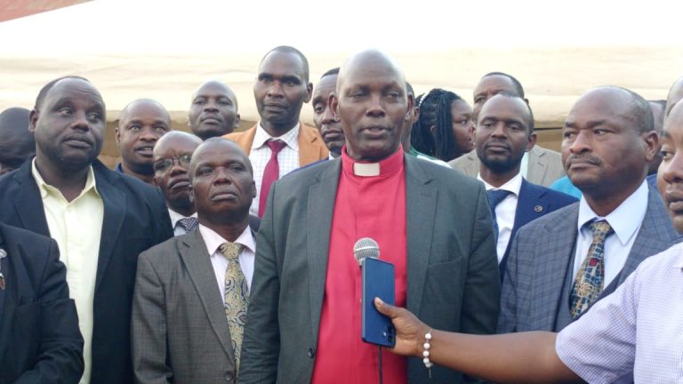 East African Pentecostal Church Bishop Samuel Muguna speaks to press at the church headquarters in North Imenti constituency, Meru.