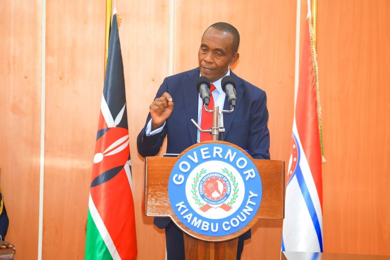 Governor Kimani Wamatangi delivering the state of the county address before the Kiambu county assembly