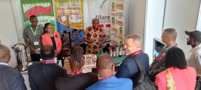 Guests are shown miraa products such as wines,energy drinks chewing gums and capsules at the Meru University of Science and Technology.