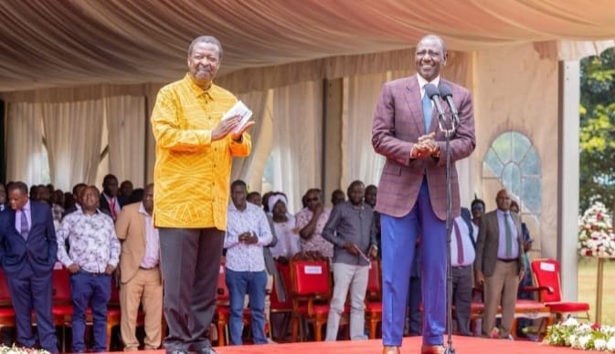 President William Ruto with Prime Cabinet Secretary Musalia Mudavadi at Nyang’ori Boys High School, Vihiga last Saturday.