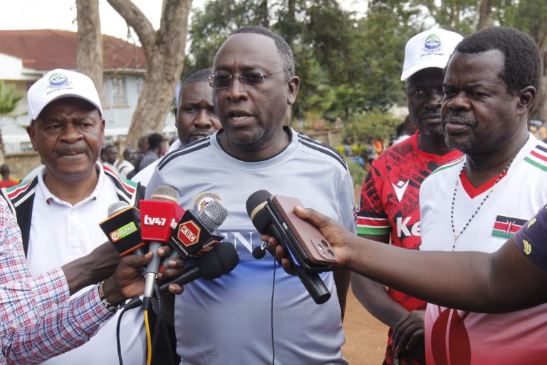 The Clerk of the Senate Jeremiah Nyegenye addressing the media on Sunday.