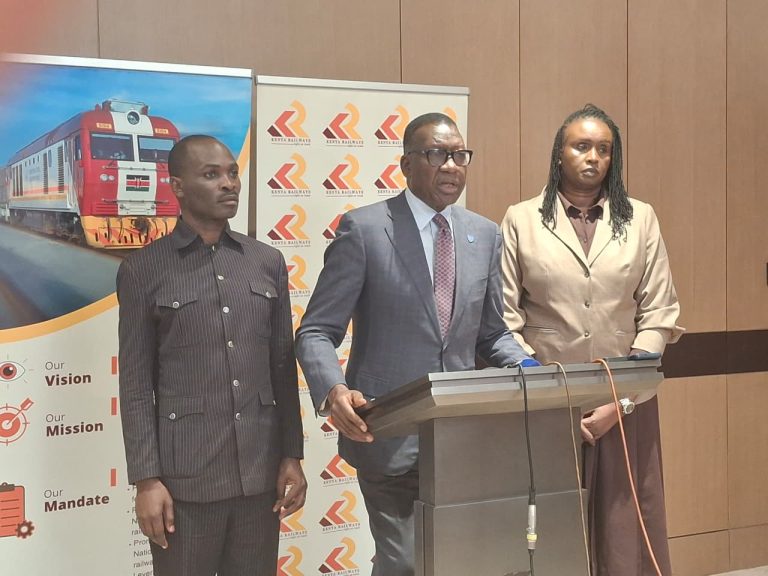 Cabinet Secretary for Roads and Transport, Davis Chirchir, alongside Fred Byamukama State Minister for Transport Uganda