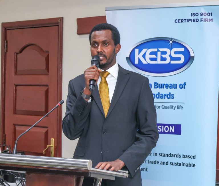 In picture, Adan Mohammed Director Finance and Strategy KEBS, giving his remarks during the Nairobi Forum.