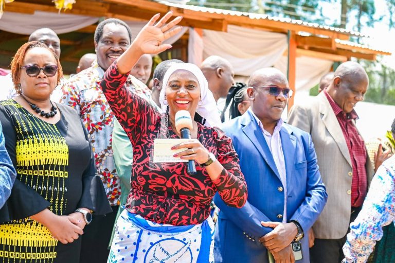PS Mary Muthoni addressing Nyamira County residents yesterday.