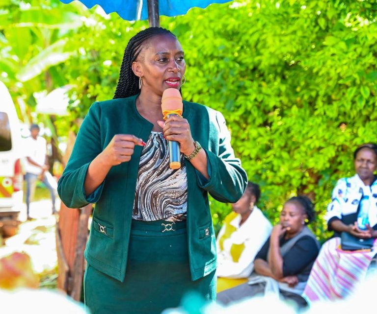 PS for Public Health and Professional Standards Mary Muthoni during her engagement with Kirinyaga's Ngiriambu community on Friday.