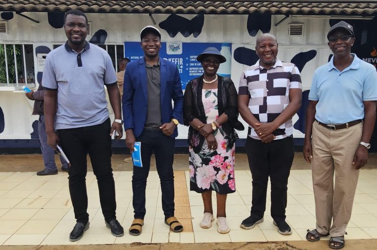 From left; Gerald Ezekiel and Deo from Tanzania, Ms Ann Mwangi, Alex Gathii and Mwangi Githaiga when they visited Meved Dairy to showcase the e-Commerce platform last week.