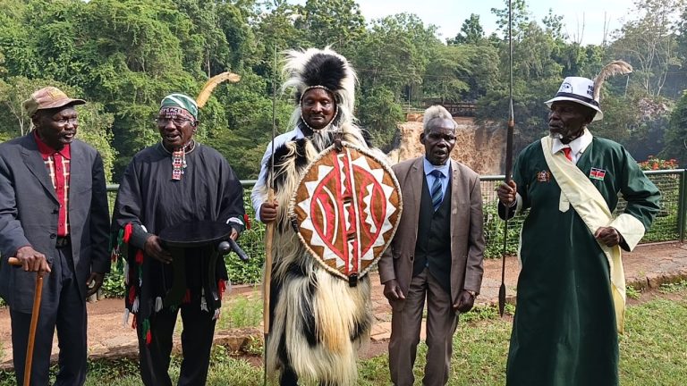 MMV Associates CLG Director James Njuguna Mahuria with Pokot community elders at Blue Post Hotel, Thika yesterday.