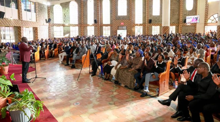 DCP leader addressing faithful at PCEA Macedonia yesterday.