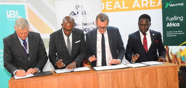 IBL Group CEO Arnaud Lagesse (left), Africa Global Logistics Managing Director Martin Mwangi, President of BCH Invest