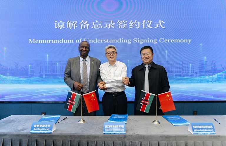 MKU vice Chancellor, Prof Deogratius Jaganyi (left) with Prof. Zhang Leiting, Vice Chancellor