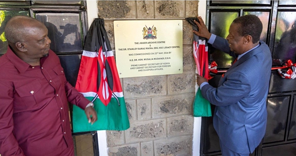 Prime Cabinet Secretary Musalia Mudavadi with Ahadi Trust CEO Stanley Kamau during the opening of the archive on Monday.