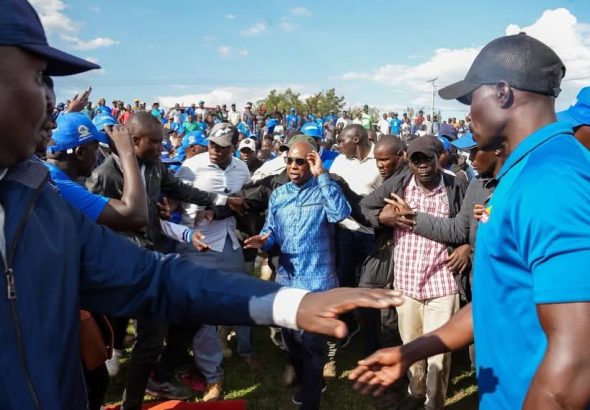 Safina party leader and it's presidential candidate Jimi Wanjigi (in glasses) engaging Kenyans in one of the many forums he convenes to seek their support.