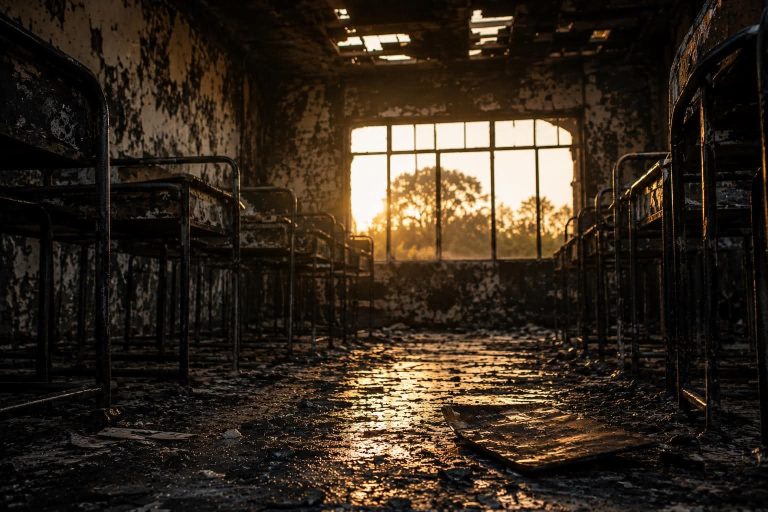 Burned down dormitory