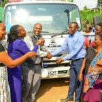 Mathioya MP Edwin Mugo (keft) and Murang'a Woman Rep. Betty Maina during the handing over of the lorry to the chairman of Kangunu Coffee Factory.