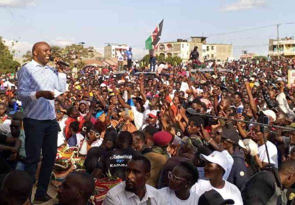 Murang'a Governor Irungu Kang'ata yesterday at a Linda Mwananchi rally in Thika