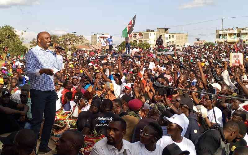 Murang'a Governor Irungu Kang'ata yesterday at a Linda Mwananchi rally in Thika