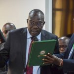 Principal Administrative Secretary in the Executive Office of the President, Mr. Arthur Osiya taking oath before the parliamentary committee yesterday.