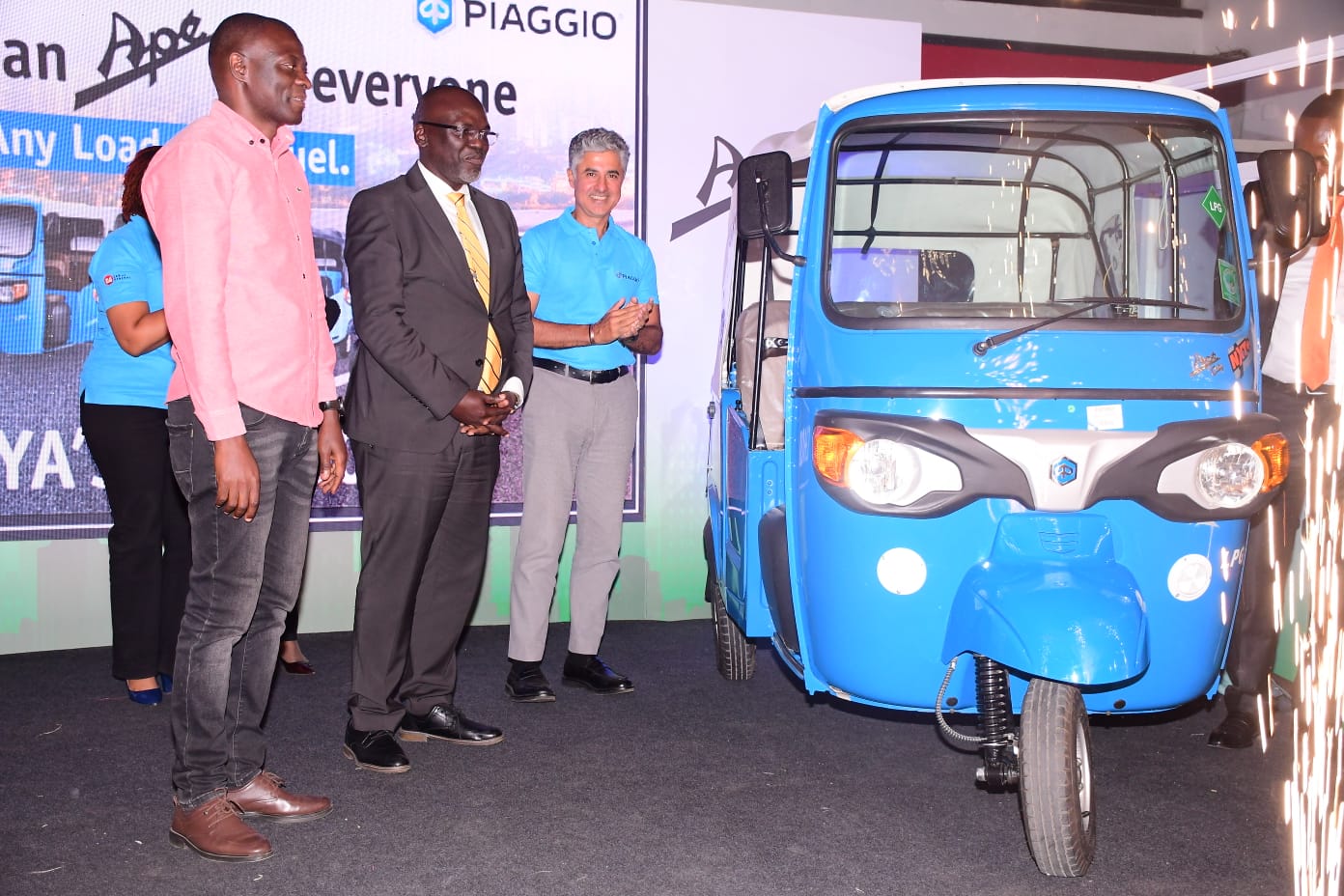 Vincent Were, the national chairman of the tuk tuk association (left) Tobias Alando, the CEO of Kenya Association of Manufacturers and Vijay Gidooma