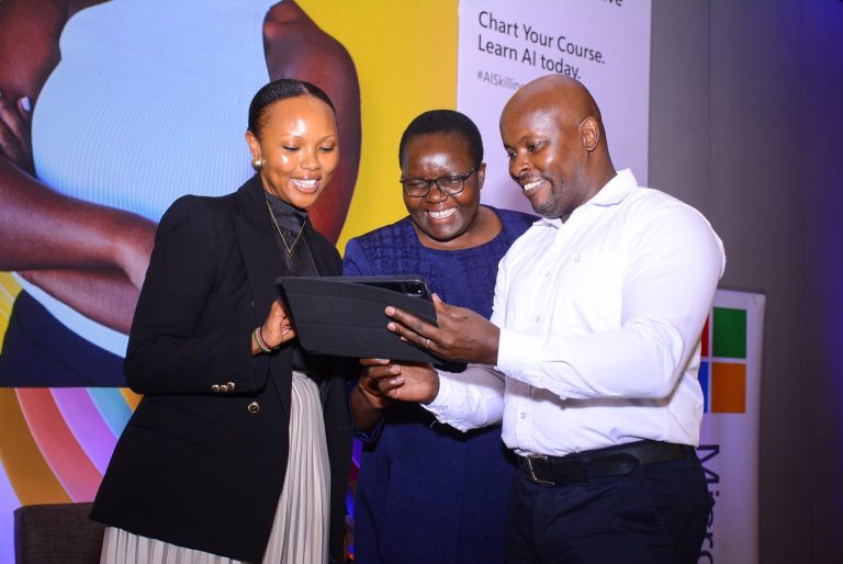 L-R Winnie Karanu, AI National Skills Initiative Director at Microsoft, Constantine Obuya, African Centre for Women, Information and Communication Technology (ACWICT) and Dr. Ehud Gachugu, Ag. Deputy Chief Executive officer and Global Director Youth and Jobs Kenya Private Sector Alliance during the Microsoft AI National Skilling Initiative (AINSI) Launch. This initiative is part of Microsoft’s commitment to democratise AI and empower individuals with the skills needed to thrive in the digital economy, aligned with Kenya’s Vision 2030 and Digital Masterplan [Photo: Handout]