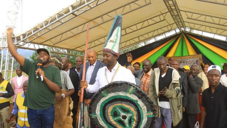 Charles Chweya Matoke being coronated by Abagusii elders in colorful traditional ceremony.
