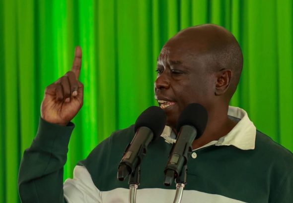 DCP leader Rigathi Gachagua addressing party supporters from Othaya on Monday.