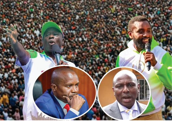 DCP leader Rigathi Gachagua and Sammy Douglas Kamau Waweru Ol Kalou MP. Inset National Assembly Majority Leader Kimani Ichung’wah and Deputy President Kithure Kindiki