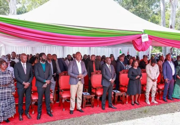 DCP leader Rigathi Gachagua with some of the leaders during the burial ceremony yesterday.