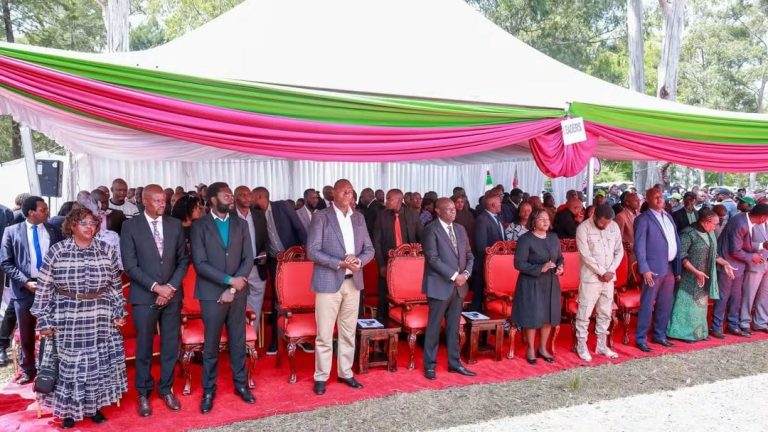 DCP leader Rigathi Gachagua with some of the leaders during the burial ceremony yesterday.