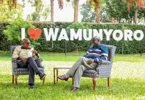 Former Deputy President Rigathi Gachagua with Safina Party leader Jimi at his Wamunyoro residence in Nyeri County..