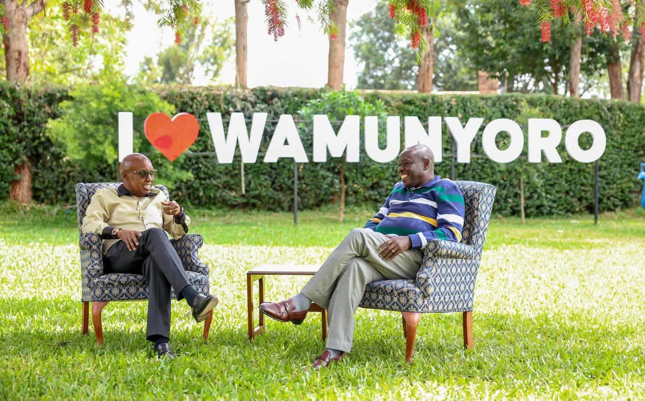 Former Deputy President Rigathi Gachagua with Safina Party leader Jimi at his Wamunyoro residence in Nyeri County..