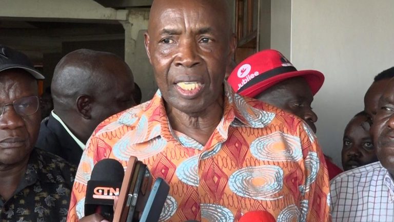 Former Education Cabinet Secretary Ezekiel Machogu addressing the press