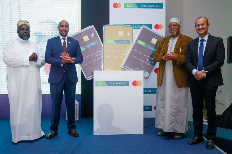 From left; KCB Sahl Banking head, Hemed Hassan Wangalwa, KCB Group Director Strategy and Innovations Mark Mwongela,
