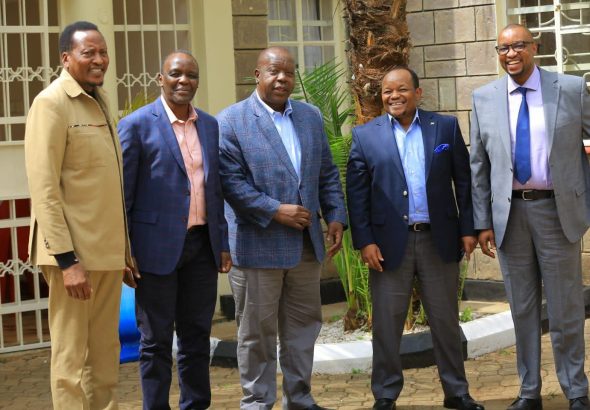 From left; Richard Onyonka, Wangai Ndirangu, Fred Matiang'i, Ngunjiri Wambugu and Nick Mararo after yesterday's meeting