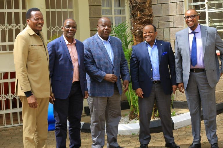 From left; Richard Onyonka, Wangai Ndirangu, Fred Matiang'i, Ngunjiri Wambugu and Nick Mararo after yesterday's meeting