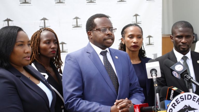Law Society of Kenya (LSK) President Charles Kanjama, flanked by members of the LSK Council