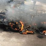Motorcycles burnt outside St Stephen's Cathedral in Kisumu