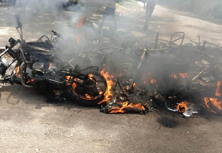 Motorcycles burnt outside St Stephen's Cathedral in Kisumu