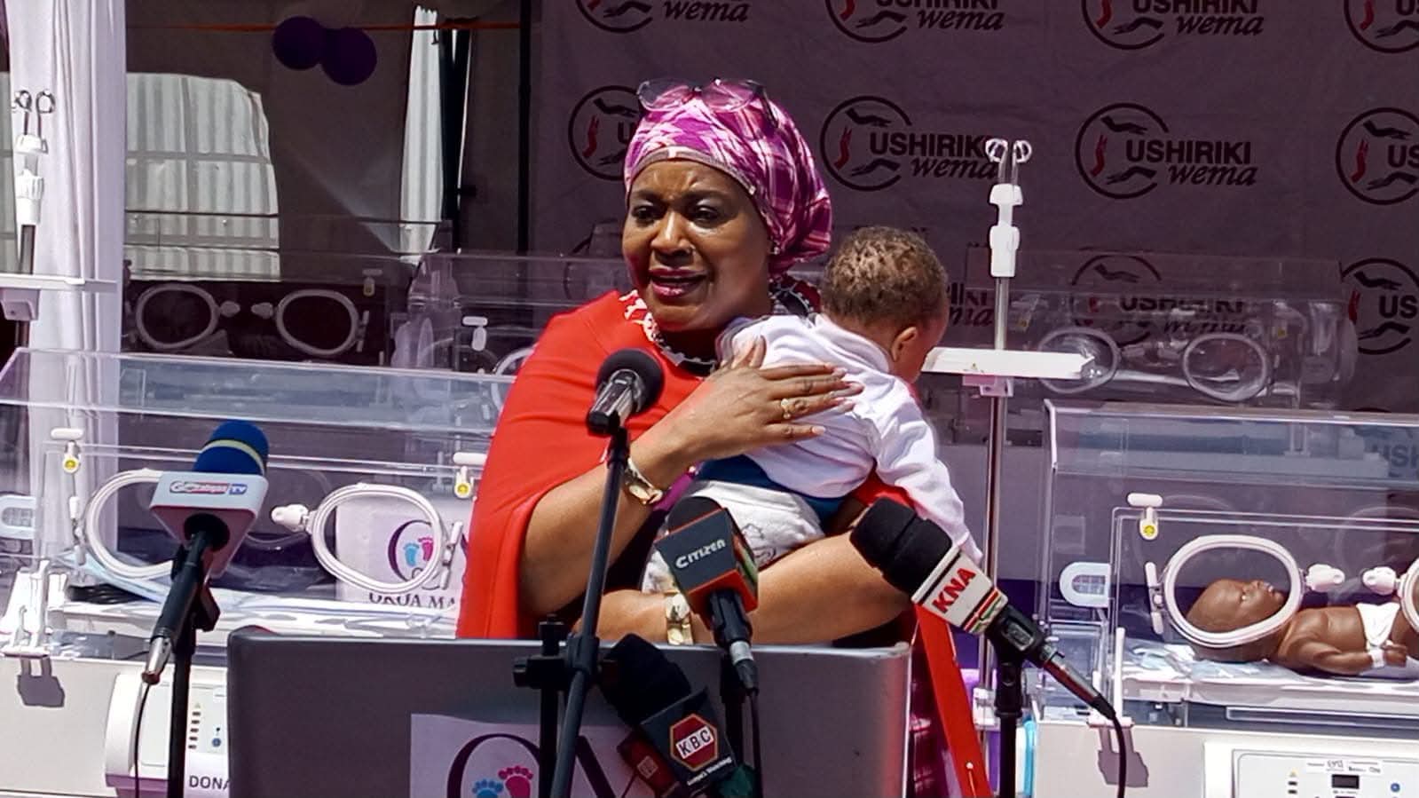 Mrs Tessie Mudavadi addressing stakeholders during the handing over ceremony.
