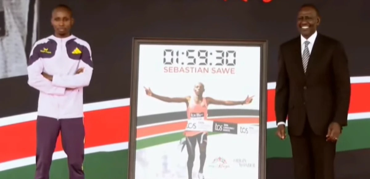 President William Ruto with record breaking marathoner Sebastian Sawe in State House, Nairobi on April 30, 2026.