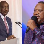 A photo collage of President William Ruto and his predecessor, Uhuru Kenyatta