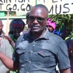 A resident addresses the press during the demonstrations at Nkabune