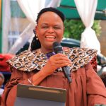 CJ Martha Koome speaking during the launch of AJS in Kisii County