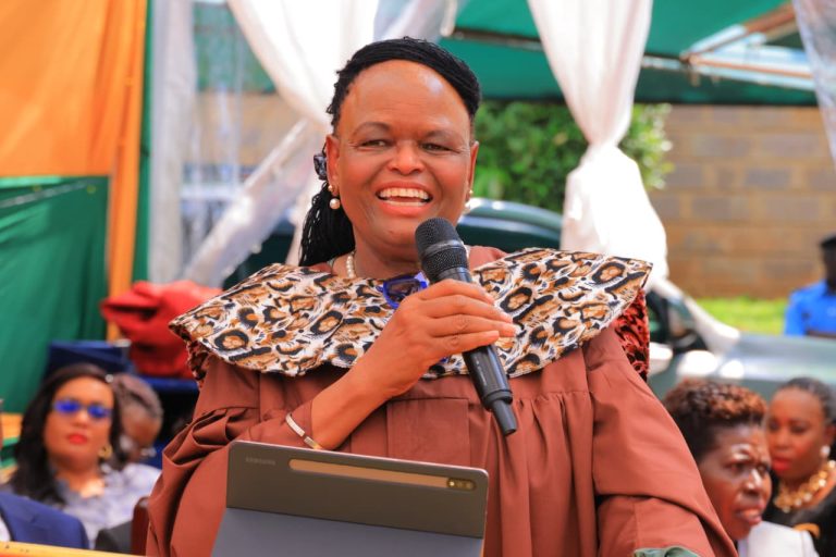 CJ Martha Koome speaking during the launch of AJS in Kisii County