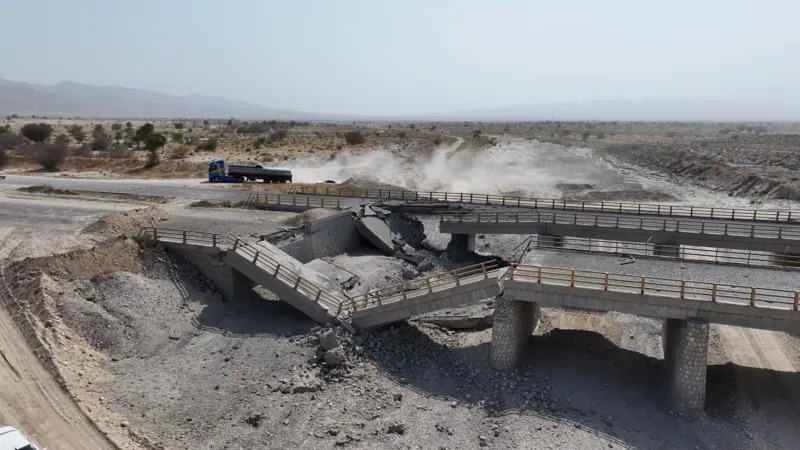 Images shared on Friday showed a damaged bridge in Iran's southern Hormozgan province